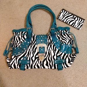 Zebra Print Designer Purse w/ Matching Wallet